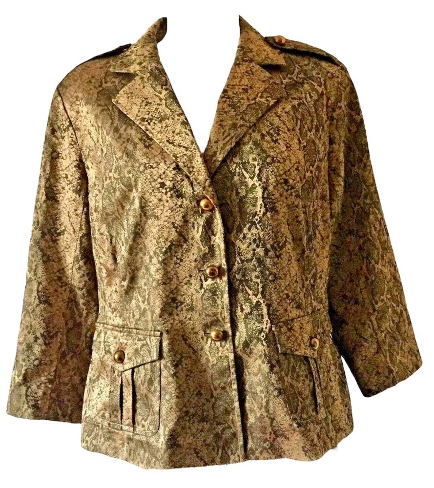 Joan Rivers Animal Print 3/4  Cuffed Sleeve Blazer Jacket Size S Button Front