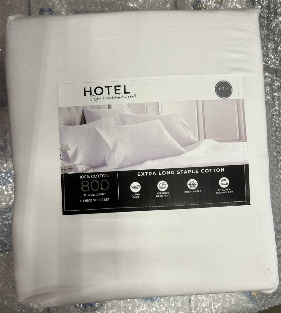 Hotel 800 TC 100 Cotton 6-Piece Sheet Set | Full - White | 1691366