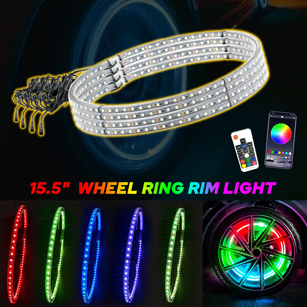 LED Wheel Ring Rim Lights RGB Color Chasing Turn Signal IP68 Bluetooth APP 12V