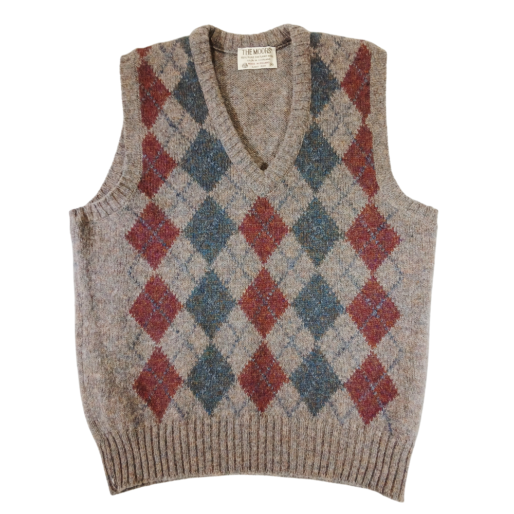 Vintage The Moors Pure Shetland Wool Argyle Sweater Vest Mens M Made Ireland