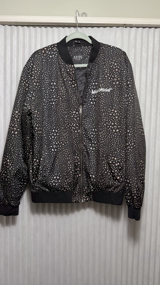 boohoo MAN Official Leopard Print Bomber Jacket Mens Size M Quilted Polyester