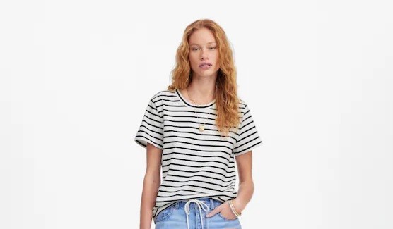 Madewell The Perfect Crewneck Tee Womens Size Small Black Striped Cotton NWT