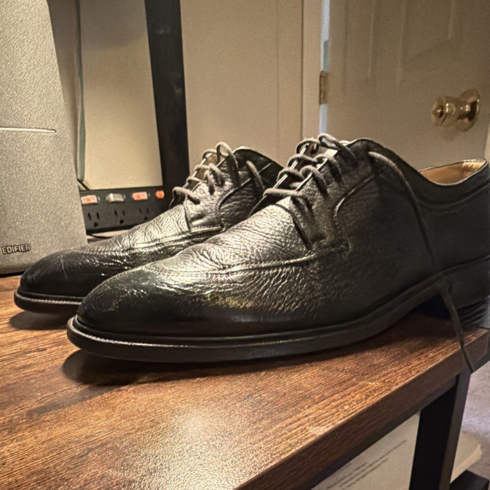 Artioli 14993 Black Leather Derby Dress Shoes Almond Toe Men’s 10N Lace Up