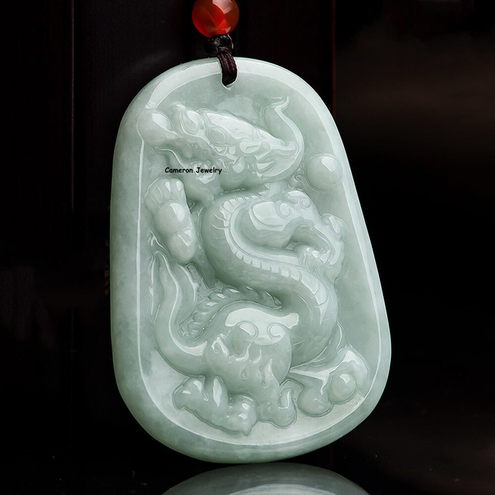 Natural Green White Jadeite Dragon Pendant Lucky Charm