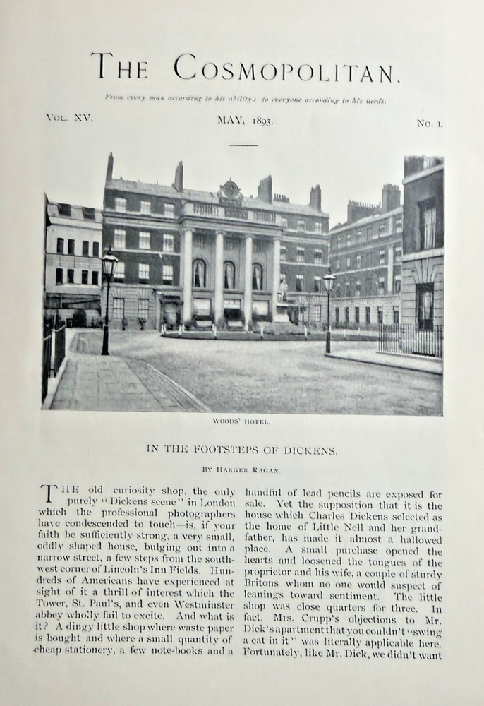 1893 Author Charles Dickens in London Woods' Hotel Old Curiosity Shop Staple Inn