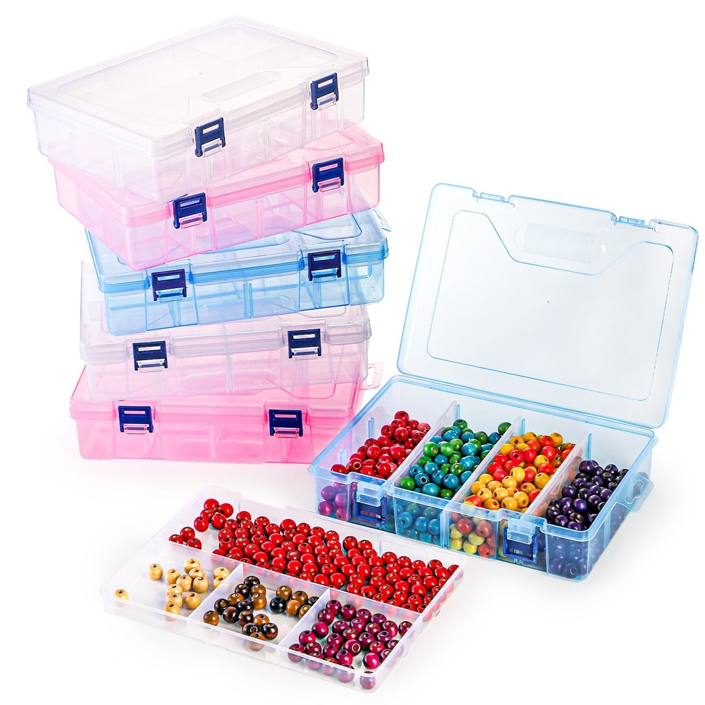 Covzoe 6-Pack Double-Layer Plastic Organizer Box with Adjustable Dividers for Storage-image