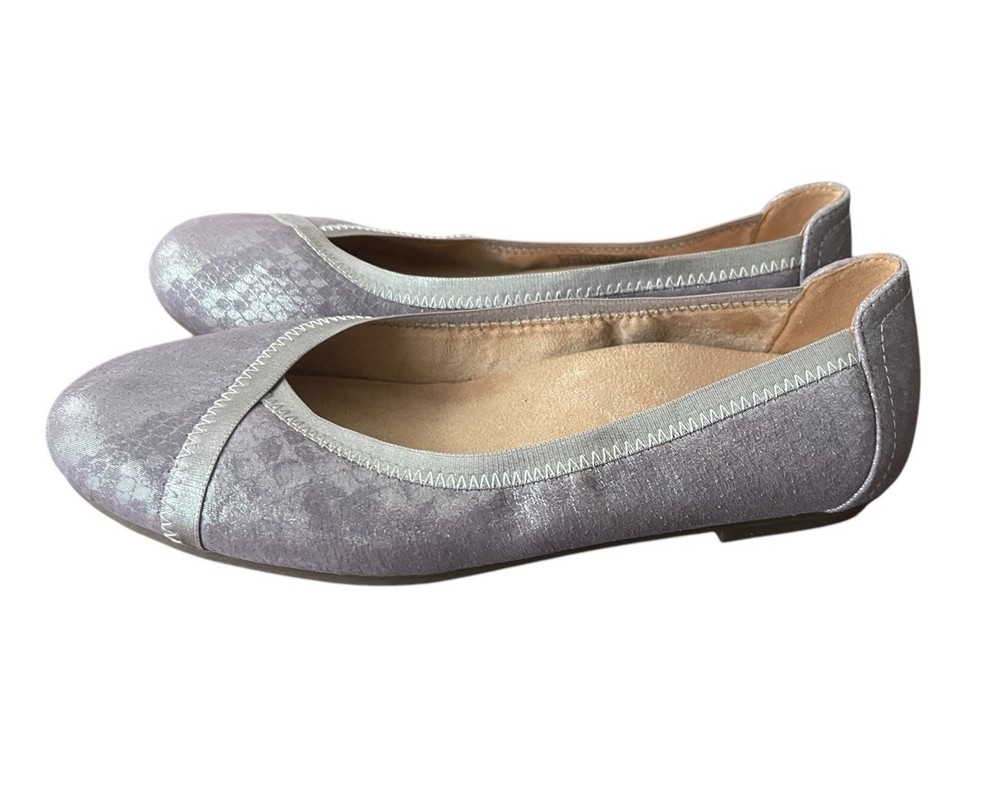 Vionic Carroll Purple Silver Metallic Ballet Flat Slip On Size 6