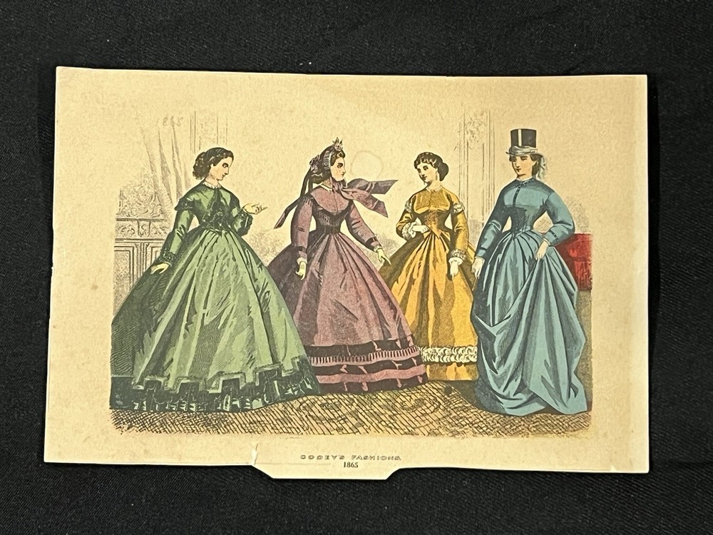 Antique Godeys Lady’s Book Fashion Plate 1865 Victorian Dress Print
