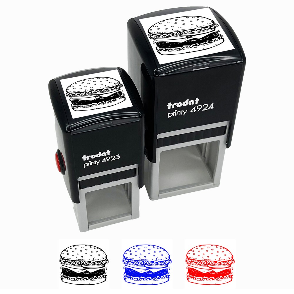 Hamburger Cheeseburger American Fast Food Self-Inking Rubber Stamp Ink Stamper