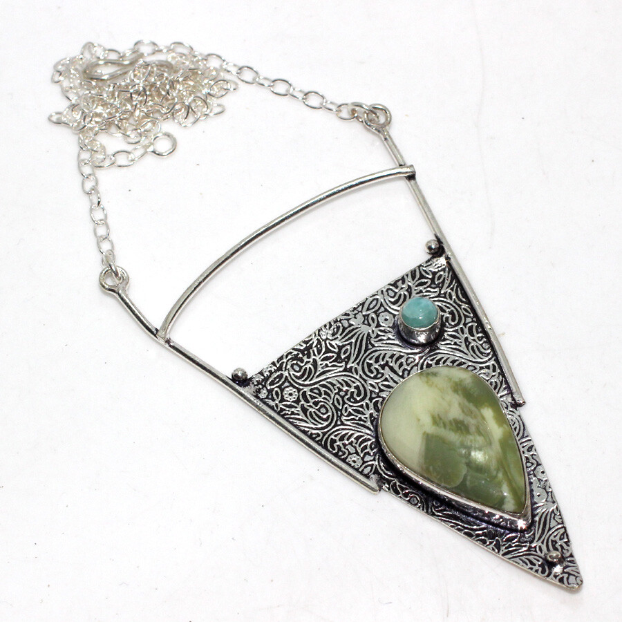 Larsonite Larimar 925 Silver Plated Handmade Necklace 16