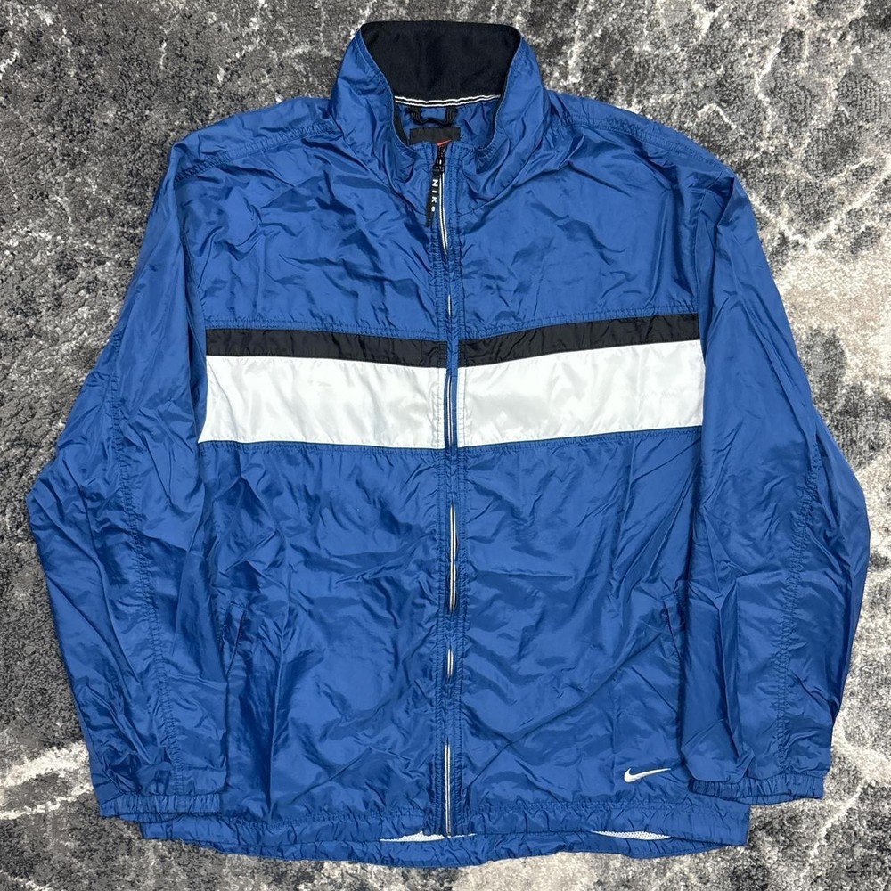 Vintage Nike Windbreaker Jacket Mens XL 90s Y2K Full Zip Blue Stripe Swoosh