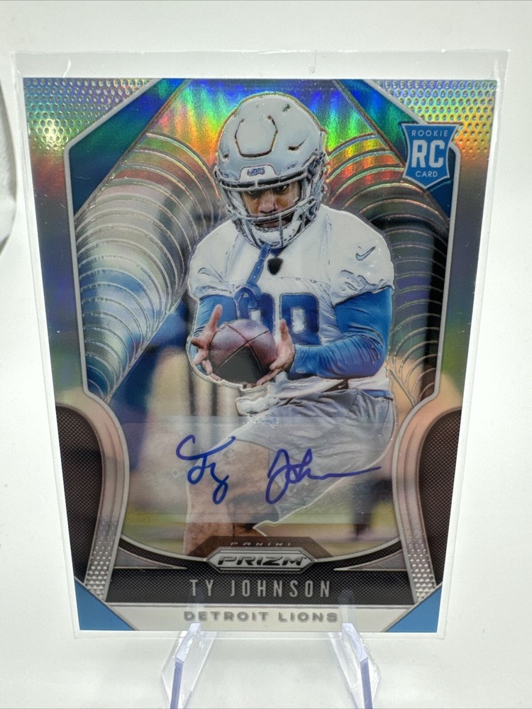 2019 Panini Prizm Rookies Silver Prizm Auto Ty Johnson #399 Rookie Auto RC Lions