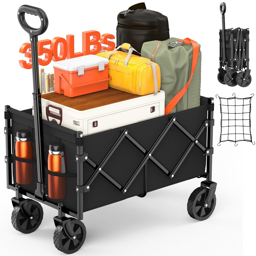 Foldable Wagon with Wheels, Portable Heavy Duty Collapsible Beach Cart - Larg...