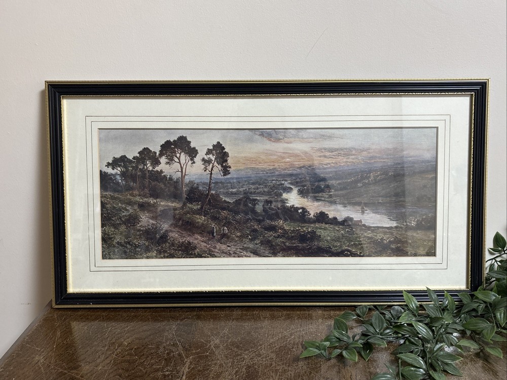 Vintage Framed Panoramic River Landscape Print | Countryside Wall Art