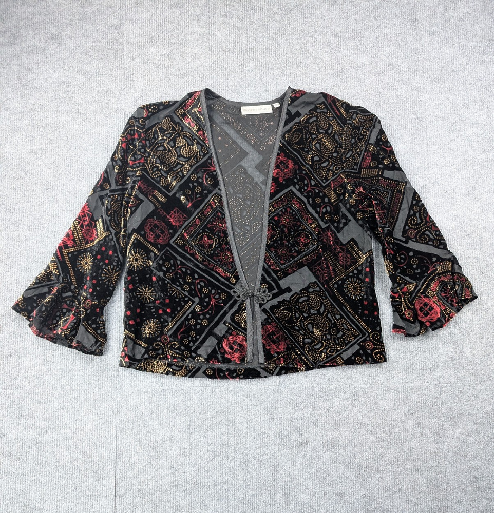 Vintage Velvet Burnout Cardigan Blouse Womens 10 Whimsigoth Witchy Boho Dark 90s