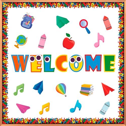 Welcome Back to School Classroom Bulletin Board Borders Decorations Set 24pcs...-image
