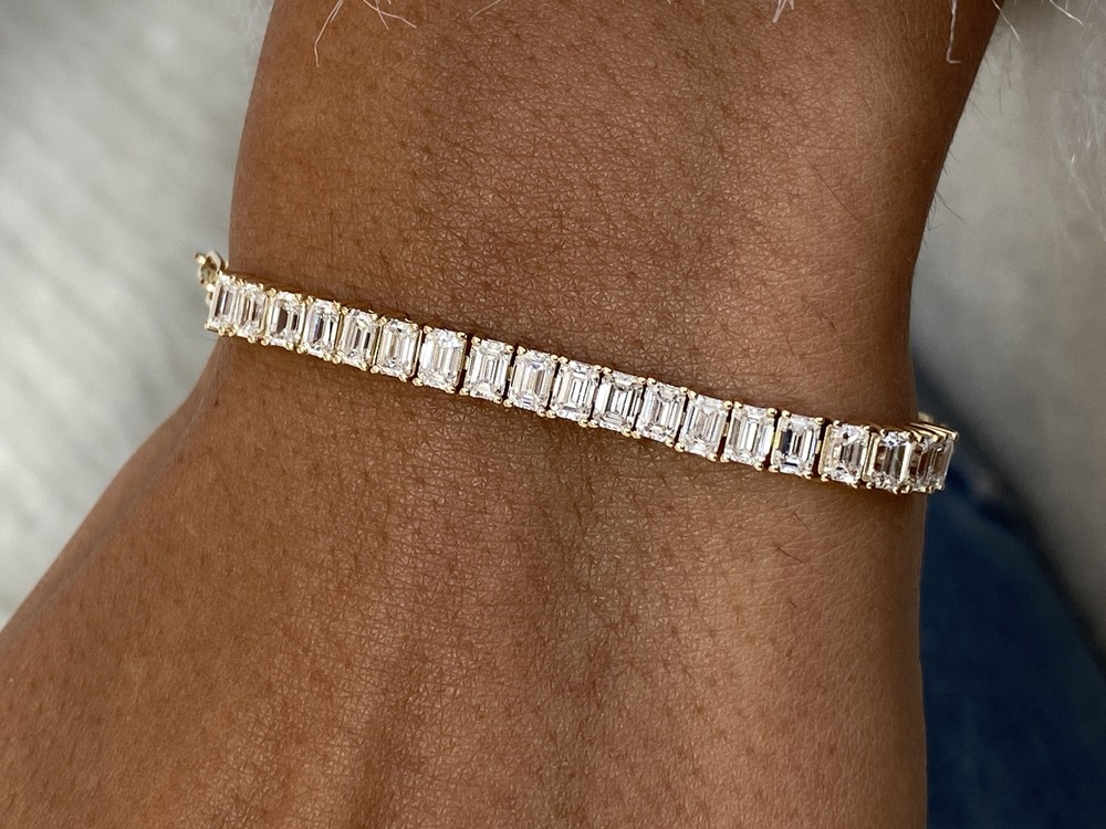 Emerald Lab-Created Diamond Chain Bracelet 14k Yellow Gold 2.66 Ct E-F VS1 Prong