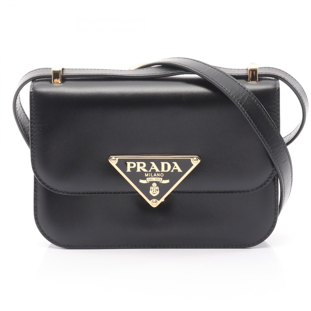 PRADA Emblem BOX CALF Crossbody Shoulder Bag 1BD339MTO leather Black Used Women