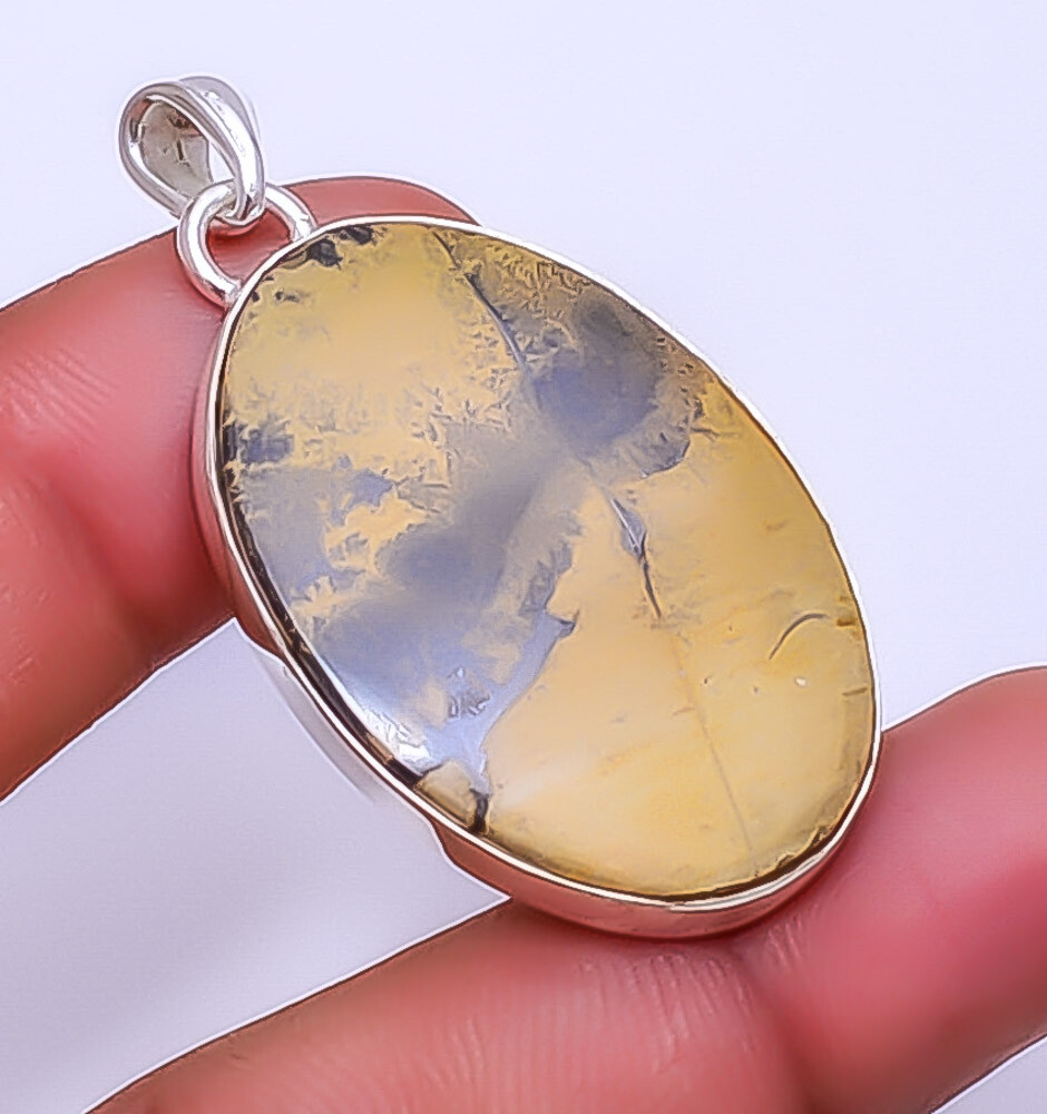 Honey Dendritic Opal - Mexico Gemstone 925 Sterling Silver Pendant 1.95