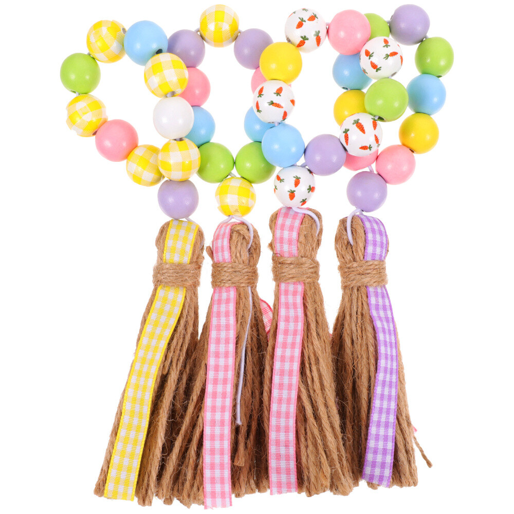 4 Pcs Fall Garland Easter Wooden Bead String Farmhouse Napkin Rings Holders