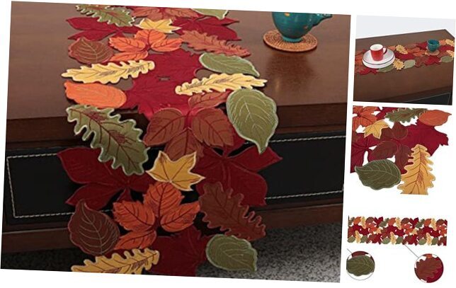 Thanksgiving Table Runner Fall Embroidered Maple Autumn 13×88IN Leaves