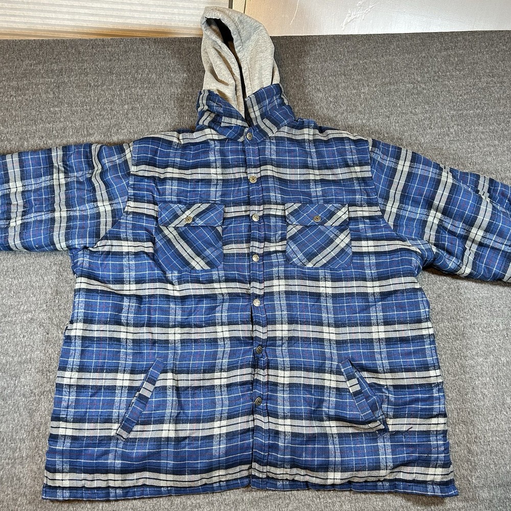 Vintage IC Mist Mens 4XT Big Tall Blue Plaid Quilt Lined Flannel Jacket