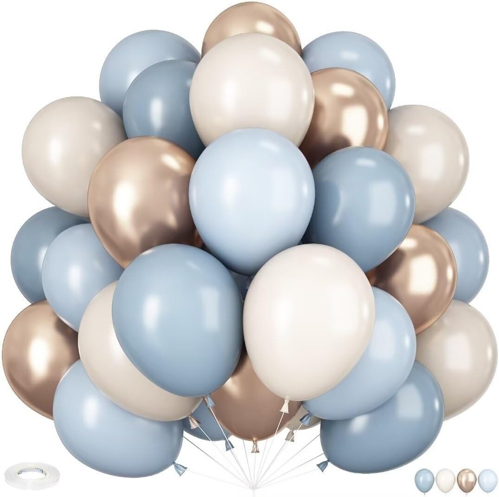 Dusty Blue and Gold Balloons, 60 PCS 12 Inch Sand White Slate Blue Fog Pastel