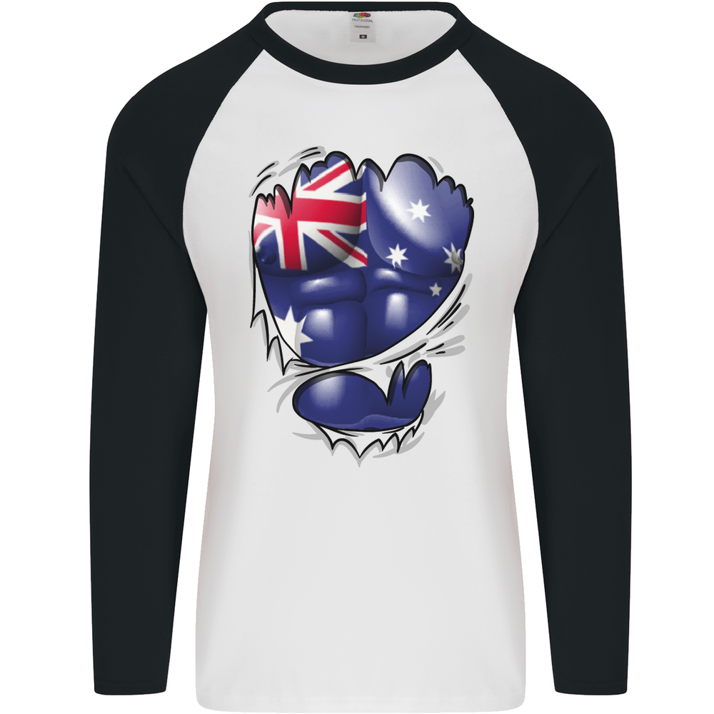 Gym Australian Flag Muscles Australia Mens L/S Baseball T-Shirt