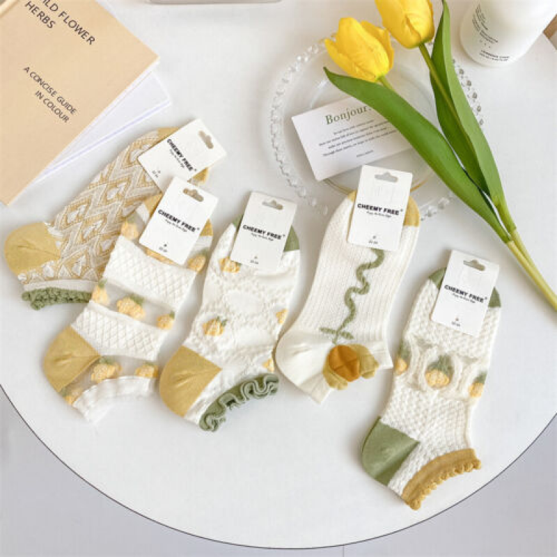 NEW 5 Pairs Womens Cotton Crew Socks Lot Fashionable Tulips Dress Work Socks 6-9