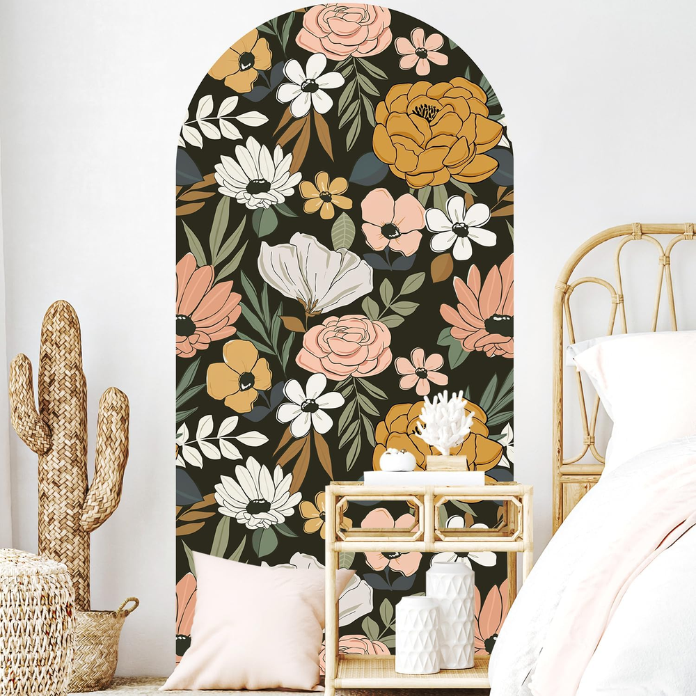 Flower Arch Wall Decals Peel and Stick, Large Floral Vinyl Wall Stickers, Remova