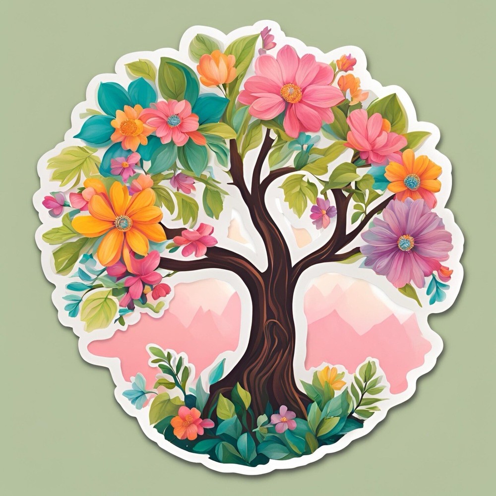 3” Round Cool Floral Rainbow Tree AMAZING STICKER!