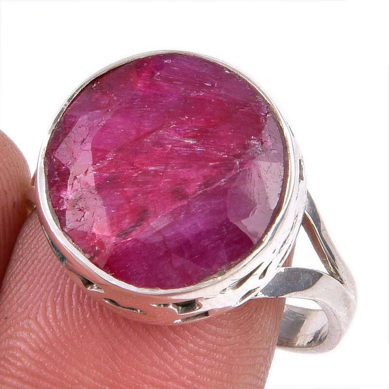 Red Ruby(Simulated) Gemstone Handmade 925 Sterling Silver Jewelry Ring S.10
