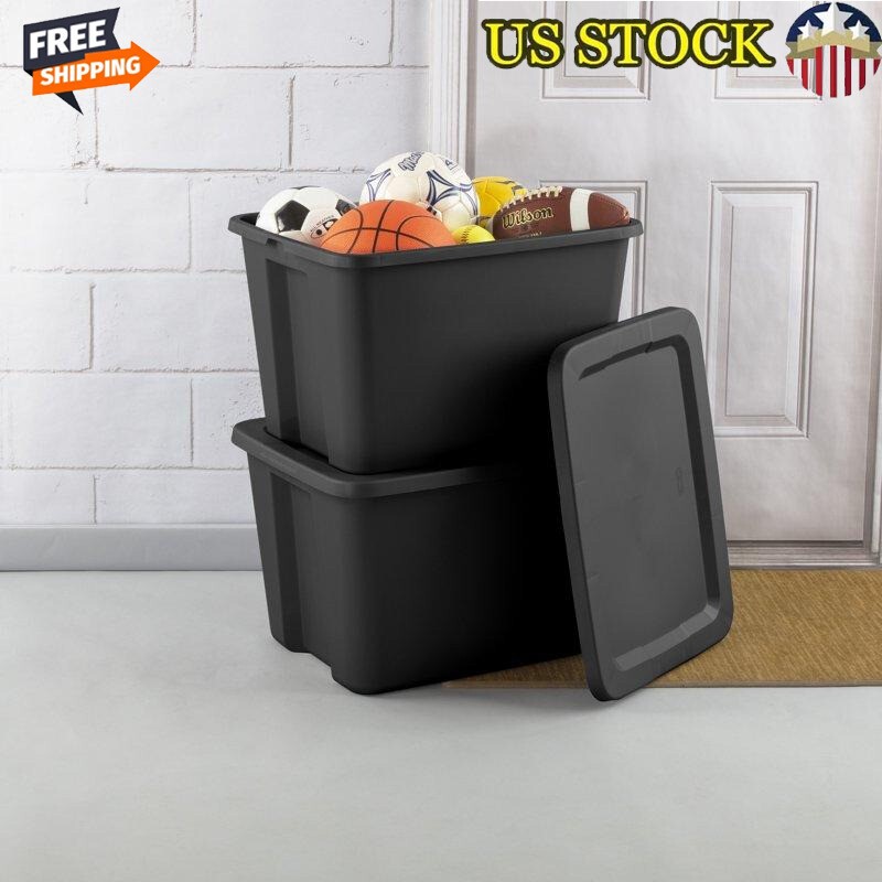 8 Pack Black 18 Gal Stackable Storage Totes for Household Organization