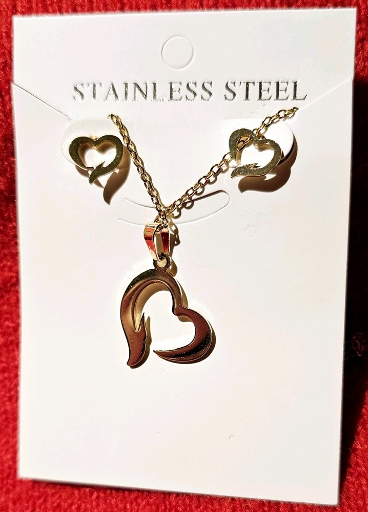 Gold Plated Stainless Steel Jewelry Set with Necklace & Earrings