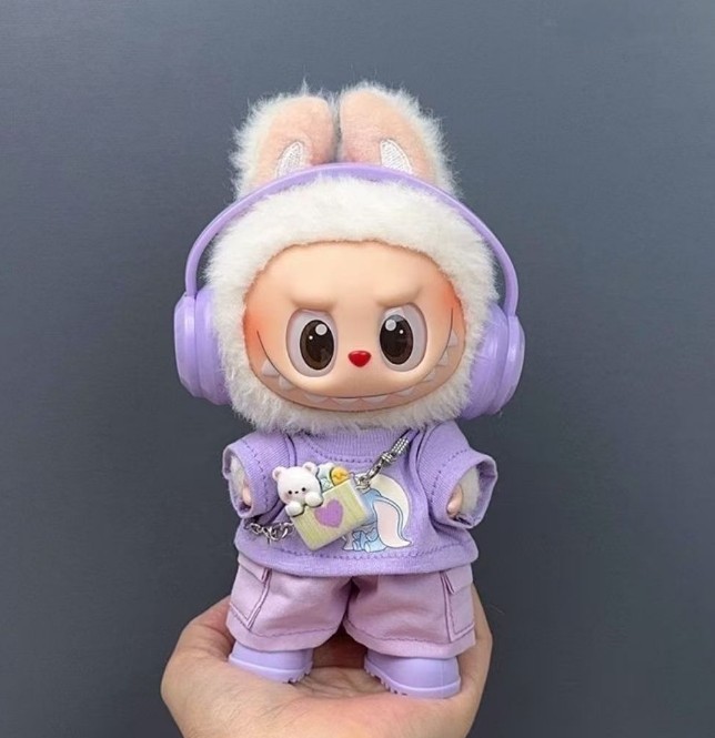 (No Toys)Purple Set For 17cm/15cm LABUBU The Monsters Plush Doll Clothes Suit