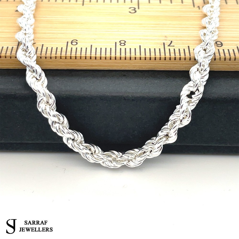 S999 Sterling Genuine Silver Solid Mens Ladies Rope Chain Bracelet Necklace 4mm