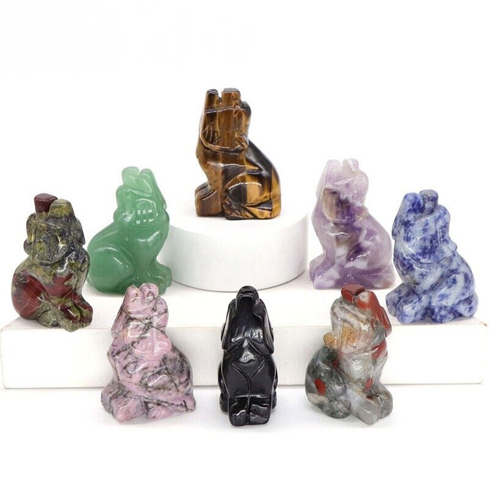 Natural Quartz Crystal Carved Wolf Sculpture - Healing Stone Animal Decor