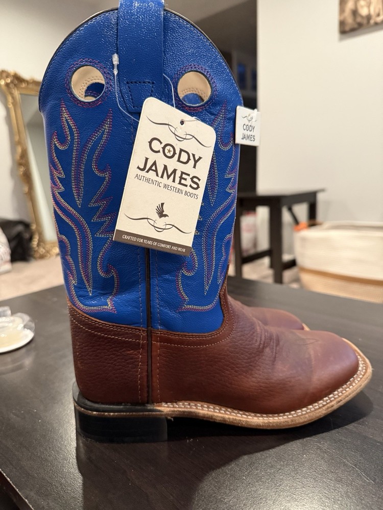Cody James Brown & Blue Square Toe Western Boots BBSC1840 Kid's Size 4.0-D