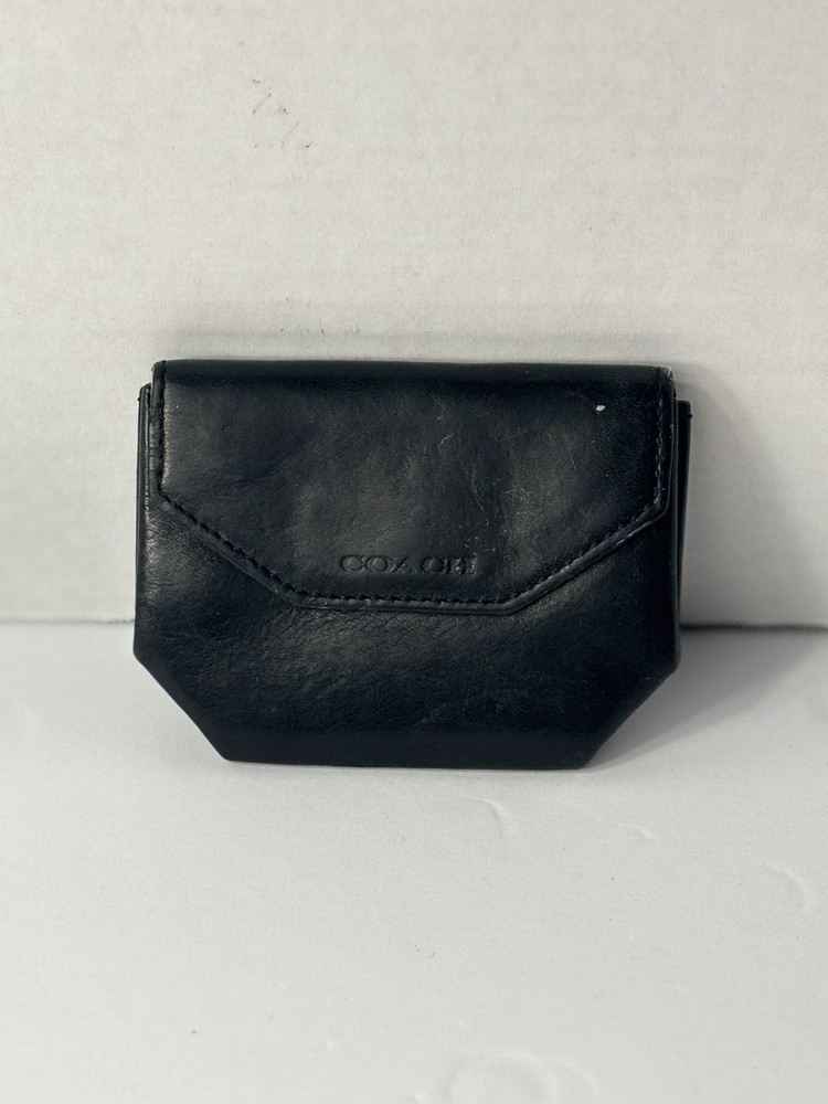 Rare, 90s Vintage Coach Geometric Leather Coin Purse, Black