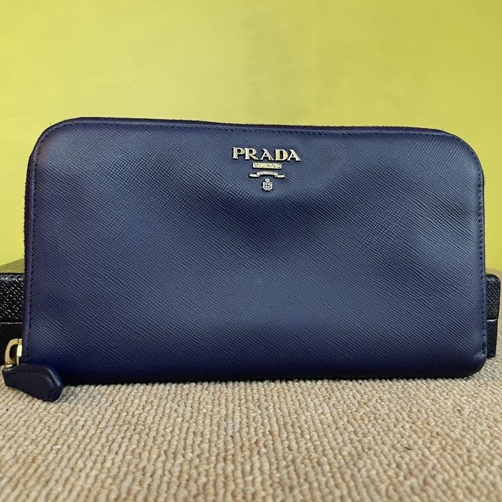 Prada Genuine Leather Round Zipper Wallet for Women & Men