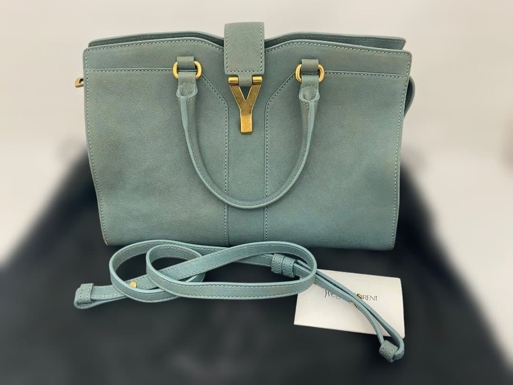 Yves Saint Laurent YSL Cabas Chic Shoulder Bag Leather Blue Authentic F1212374