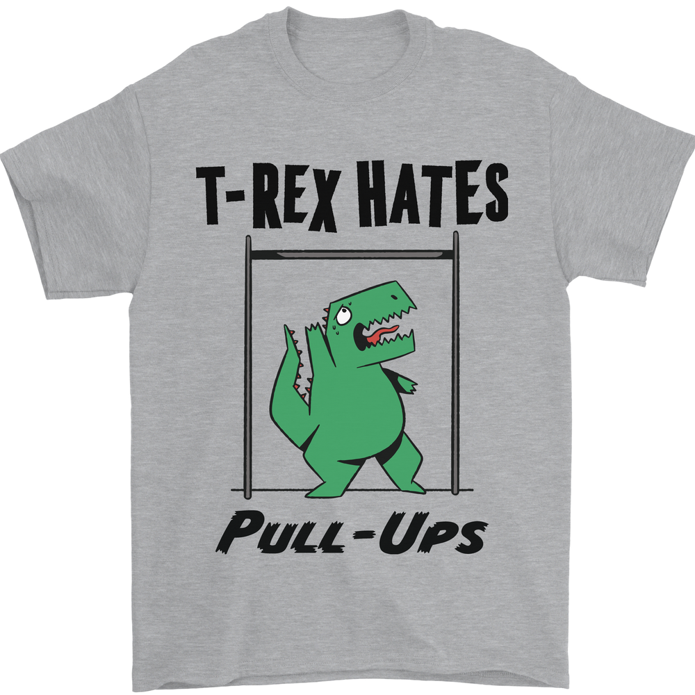 T-Rex Hates Pull Ups Funny Gym Dinosaur Graphic Mens Cotton Tee  