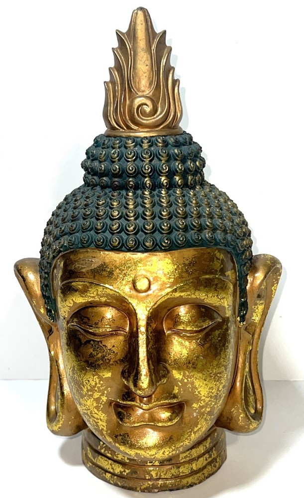 Seymour Mann 12-inch Gold Gilt Resin Buddha Bust Statue Signed