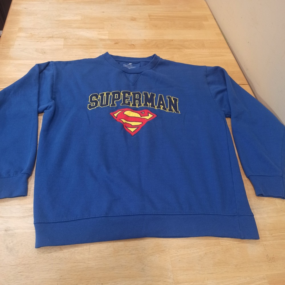 Six Flags Superman Blue Sweatshirt with Red Yellow Logo - Size Large