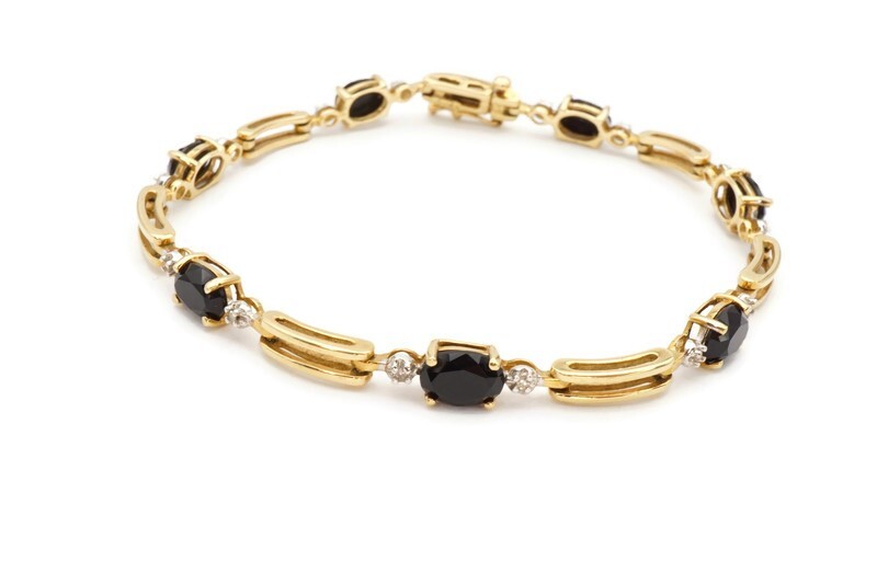 10k Yellow Gold Black Onyx Diamond Tennis Bracelet 7.25 Inches