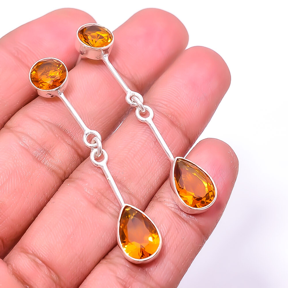 Citrine Sterling Silver Earrings 1.95 Inch Valentine’s Gift E_9209_184_51