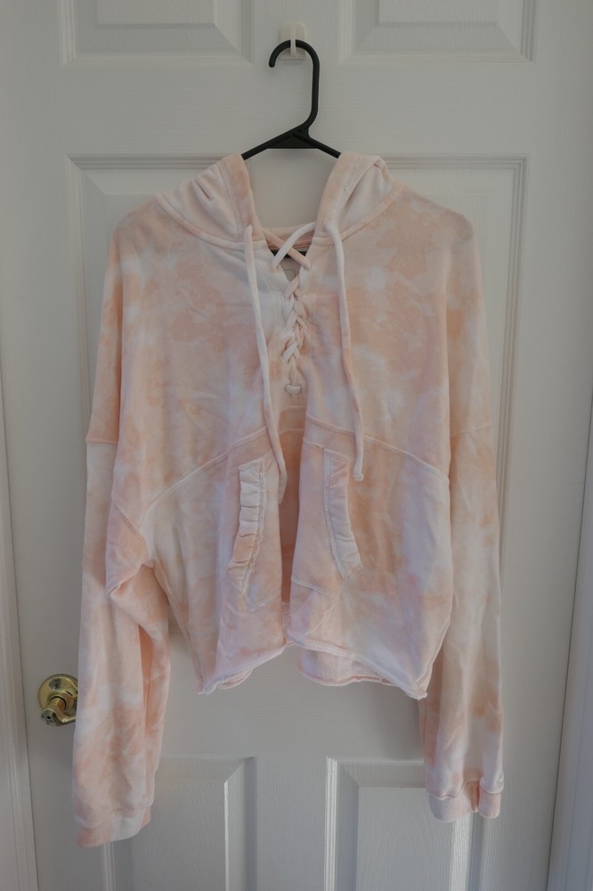 Hollister Orange Tie-Dye Hoodie W/ Tie Front Gently Worn Size: XL