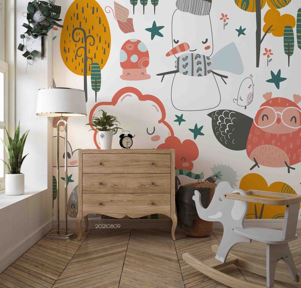 3D Cartoon Forest Animal Snowman Wall Murals Wallpaper Murals Wall Sticker