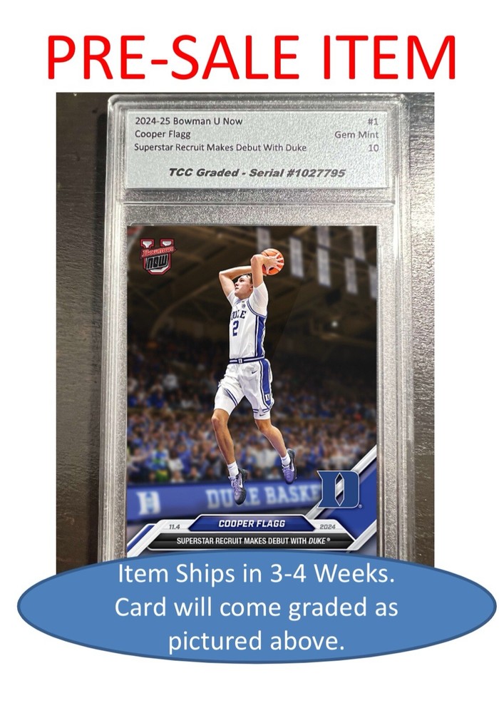PRESALE 2024 Bowman U Now Cooper Flagg Superstar Duke Debut TCC Graded Gem Mint-image