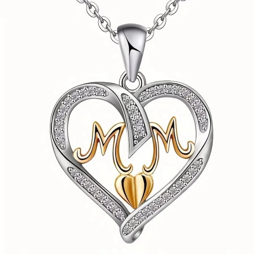Sterling Silver & Gold Plated Mom Heart Necklace – Perfect Mother’s Day Gift